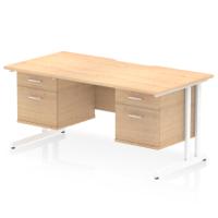 Impulse 1600 x 800mm Scalloped Edge Straight Office Desk Maple Top White Cantilever Leg Workstation 2 x 2 Drawer Fixed Pedestal
