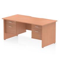 Impulse 1600 x 800mm Scalloped Edge Straight Office Desk Beech Top Panel End Leg Workstation 2 x 2 Drawer Fixed Pedestal