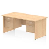 Impulse 1600 x 800mm Scalloped Edge Straight Office Desk Maple Top Panel End Leg Workstation 2 x 2 Drawer Fixed Pedestal