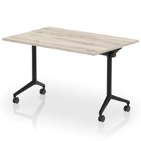 Impulse Plus Flip Top 1200mm Rectangular Table With Black Foot Grey Oak Top