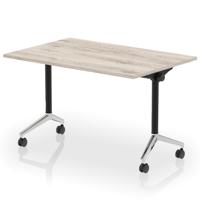 Impulse Plus Flip Top 1200mm Rectangular Table With Chrome Foot Grey Oak Top