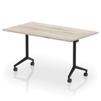 Impulse Plus Flip Top 1400mm Rectangular Table With Black Foot Grey Oak Top