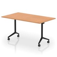 Impulse Plus Flip Top 1400mm Rectangular Table With Black Foot Oak Top
