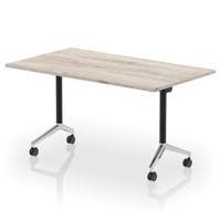 Impulse Plus Flip Top 1400mm Rectangular Table With Chrome Foot Grey Oak Top