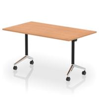 Impulse Plus Flip Top 1400mm Rectangular Table With Chrome Foot Oak Top