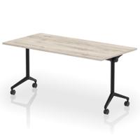 Impulse Plus Flip Top 1600mm Rectangular Table With Black Foot Grey Oak Top