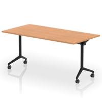 Impulse Plus Flip Top 1600mm Rectangular Table With Black Foot Oak Top