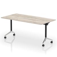 Impulse Plus Flip Top 1600mm Rectangular Table With Chrome Foot Grey Oak Top