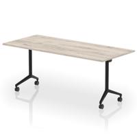 Impulse Plus Flip Top 1800mm Rectangular Table With Black Foot Grey Oak Top