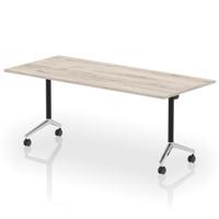 Impulse Plus Flip Top 1800mm Rectangular Table With Chrome Foot Grey Oak Top