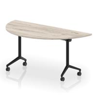 Impulse Plus Flip Top 1600mm Semi-Circle Table With Black Foot Grey Oak Top