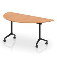 Impulse Plus Flip Top 1600mm Semi-Circle Table With Black Foot Oak Top