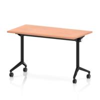 Impulse Plus Flip Top 1200 x 600mm Slimline Rectangular Table With Black Foot Beech Top