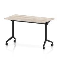 Impulse Plus Flip Top 1200 x 600mm Slimline Rectangular Table With Black Foot Grey Oak Top