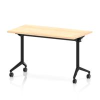 Impulse Plus Flip Top 1200 x 600mm Slimline Rectangular Table With Black Foot Maple Top