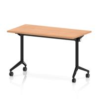 Impulse Plus Flip Top 1200 x 600mm Slimline Rectangular Table With Black Foot Oak Top