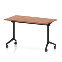 Impulse Plus Flip Top 1200 x 600mm Slimline Rectangular Table With Black Foot Walnut Top