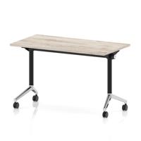 Impulse Plus Flip Top 1200 x 600mm Slimline Rectangular Table With Chrome Foot Grey Oak Top