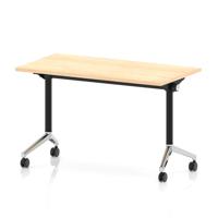Impulse Plus Flip Top 1200 x 600mm Slimline Rectangular Table With Chrome Foot Maple Top