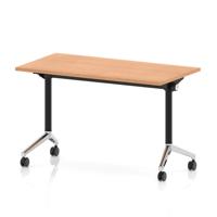 Impulse Plus Flip Top 1200 x 600mm Slimline Rectangular Table With Chrome Foot Oak Top