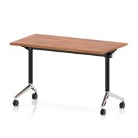 Impulse Plus Flip Top 1200 x 600mm Slimline Rectangular Table With Chrome Foot Walnut Top