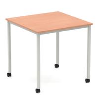 Impulse 800mm Straight Table Beech Top Silver Box Frame Leg with Castors