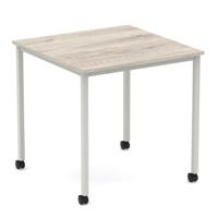 Impulse 800mm Straight Table Grey Oak Top Silver Box Frame Leg with Castors