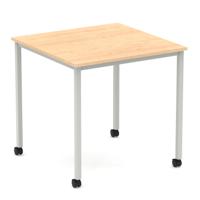 Impulse 800mm Straight Table Maple Top Silver Box Frame Leg with Castors