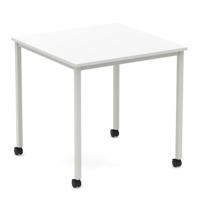 Impulse 800mm Straight Table White Top Silver Box Frame Leg with Castors