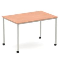 Impulse 1200mm Straight Table Beech Top Silver Box Frame Leg with Castors