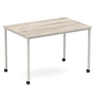 Impulse 1200mm Straight Table Grey Oak Top Silver Box Frame Leg with Castors