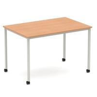Impulse 1200mm Straight Table Oak Top Silver Box Frame Leg with Castors