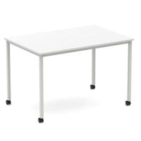 Impulse 1200mm Straight Table White Top Silver Box Frame Leg with Castors