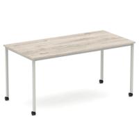 Impulse 1600mm Straight Table Grey Oak Top Silver Box Frame Leg with Castors