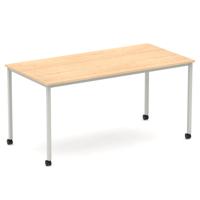 Impulse 1600mm Straight Table Maple Top Silver Box Frame Leg with Castors