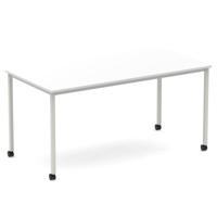 Impulse 1600mm Straight Table White Top Silver Box Frame Leg with Castors