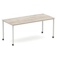 Impulse 1800mm Straight Table Grey Oak Top Silver Box Frame Leg with Castors