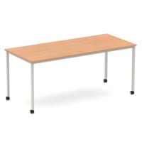 Impulse 1800mm Straight Table Oak Top Silver Box Frame Leg with Castors