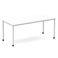 Impulse 1800mm Straight Table White Top Silver Box Frame Leg with Castors
