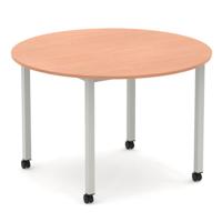Impulse 1200mm Round Table Beech Top Silver Box Frame Leg with Castors