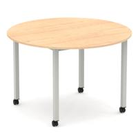 Impulse 1200mm Round Table Maple Top Silver Box Frame Leg with Castors