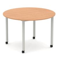 Impulse 1200mm Round Table Oak Top Silver Box Frame Leg with Castors