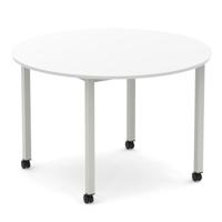 Impulse 1200mm Round Table White Top Silver Box Frame Leg with Castors