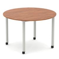 Impulse 1200mm Round Table Walnut Top Silver Box Frame Leg with Castors