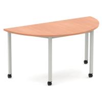 Impulse 1600mm Semi-Circle Table Beech Top Silver Box Frame Leg with Castors