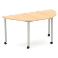 Impulse 1600mm Semi-Circle Table Maple Top Silver Box Frame Leg with Castors
