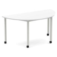 Impulse 1600mm Semi-Circle Table White Top Silver Box Frame Leg with Castors