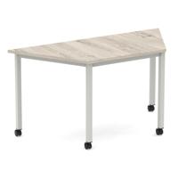 Impulse 1600mm Trapezium Grey Oak Top Silver Box Frame Leg with Castors