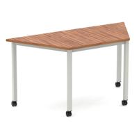 Impulse 1600mm Trapezium Walnut Top Silver Box Frame Leg with Castors