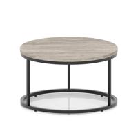 Impulse 800mm Round Coffee Table With Metal Frame Grey Oak Top Black Leg
